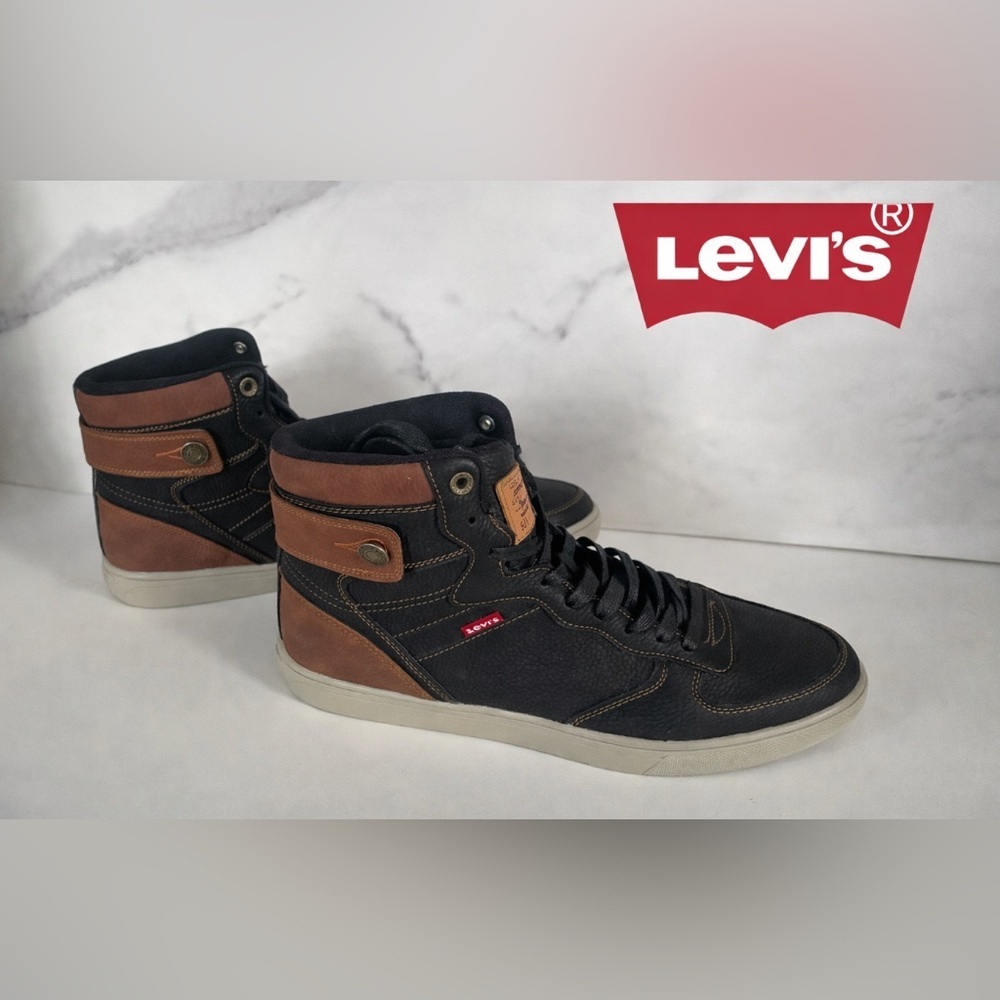 Levi's Men's Black and Tan Sneakers Jeffrey Hi 501 Core high-top sneakers sz 13